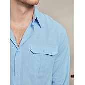 voordelige Straat-Voor heren Overhemd Katoenen linnen overhemd Zomer overhemd Overhemd met knopen Effen Casual Dagelijks Zwart Wit blauw Khaki Lange mouw Kraag Lente zomer Kleding Zak