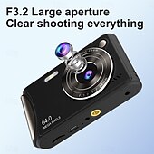abordables Cámara y fotografía-Cámara de vídeo digital compacta de bolsillo para cine, con enfoque automático, 64 MP, 4K, detección de rostros, zoom de 18x de 2,4 pulgadas, batería recargable de 650 mAh