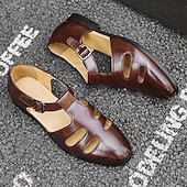 preiswerte Kleidungs-Sandalen-Schwarze Fischersandalen aus Kunstleder für Herren mit Schnallenriemen und Aussparungsdesign, stilvoll und bequem für die Freizeit, den Outdoor- und Sommergebrauch