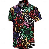 preiswerte Oberteile-Retro Vintage 1970er Hemd Aloha-Hemd Hippie Disco Psychedelisch Herren Urlaub Party Pride Parade Erwachsene Hemd
