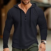 preiswerte Basic-T-Shirts-Herren T Shirt Henley Hemd T-Shirt Langarmshirt Langarm Henley Frühling Herbst Einfach Mode Designer Basic Knöpfe Urlaub Straße Ausgehen Schwarz Weiß Marineblau Top T-Shirt für Herren