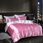cheap Duvet Cover Sets-4 Pieces Satin Silk Bedding Set with Fitted Sheets Duvet Cover Sets Summer Solid Color Comforters Covers with 2 Pillowcases