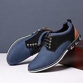 economico Semi-formale-scarpe casual oxford da uomo, sneakers eleganti con lacci blu e nere con dettagli in pelle scamosciata, calzature eleganti per lavoro, matrimoni e uso quotidiano
