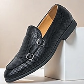 economico Semi-formale-mocassini da uomo firmati con doppia fibbia, tomaia in mesh testurizzato, scarpe casual eleganti per il lavoro e le occasioni speciali