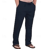 cheap Classic-Men&#039;s Linen Pants Trousers Summer Pants Beach Pants Pocket Drawstring Elastic Waist Plain Comfort Breathable Vacation Daily Holiday Hawaiian Boho ArmyGreen Black