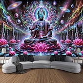 cheap Blacklight Tapestries-Blacklight Tapestry Glow in the Dark Glow Party UV Reactive Trippy Misty Mandala Boheian Buddha Nature Landscape Hanging Tapestry Wall Art Mural for Living Room Bedroom