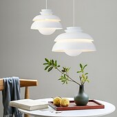 cheap Pendant Lights-Single Light Pendant Light Fixtures White Metal Pendant Light Home Decor with Metal Shade Modern Hanging Lamp Hight Adjustable E27 Industrial Chandelier for Living Room Bedroom 32cm 110-240V