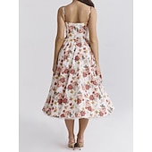cheap Dresses-Retro Vintage 1950s Midi Dress Flare Dress Spaghetti Strap Corset Floral A-Line Women&#039;s Masquerade Wedding Vacation Tea Party Adults&#039; Dress