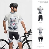 billiga Klädsatser för män-Herr Cykeltröja med shorts Kortärmad Bergscykling Vägcykling Sommar Vår Höst Vit Tecknat Cykel Dragkedja fram Svettavvisande Bekväm Andningsfunktion Elastan sporter Kläder