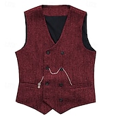 billige Gilets-Herre سترة Veste Gilet Feriereise Daglig Bryllupsfest Stevnemøte Mote Fritid Vår Høst Knapper Lomme Polyester Bekvem عادي Dobbeltkneppet V-hals Normal Sølv Svart Rød Burgunder Vest