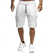 cheap Classic-Men&#039;s Cargo Shorts Sweat Shorts Drawstring Elastic Waist Multi Pocket Plain Comfort Wearable Casual Daily Holiday Sports Fashion Black White