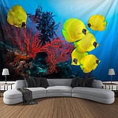 economico Arazzo della Spiaggia Oceanica-Tappeto appeso in stile paesaggistico con pesci dell'oceano Arte da parete Grande Tappeto Murale Decorazione Sfondo Fotografico Coperta Tenda per decorazione della camera da letto soggiorno