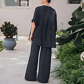 billiga Uppsättningar-Dam Mode Streetwear Skjorta Linneinspirerade set Tvådelade set Linne Byxor Byxor Långärmad Hög krage Ensfärgat Dagliga kläder Datum Marinblå Orange Vår Normal