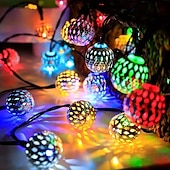 お買い得  ソーラーストリングライト-5m-20LED/6.5m-30LED 屋外ソーラーモロッコボールライトストリング 中庭 ガーデンフェンス バルコニーステップ フェスティバル ウェディング 雰囲気 装飾ライトストリング