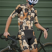 cheap Men&#039;s Clothing Sets-Men&#039;s Cycling Jersey with Shorts Dog Short Sleeve Bike Clothing Suit with 3 Rear Pockets Mountain Bike MTB Road Bike Cycling Front Zipper Sweat wicking Comfortable Breathable Sports Black Yellow Dark