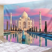 baratos tapeçaria de paisagem-Tapeçaria de Parede do Taj Mahal Paisagem Grande Tapeçaria Mural Decoração Fundo Fotográfico Cobertor Cortina Decoração para Casa Quarto Sala de Estar