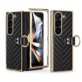 cheap Samsung Cases-Phone Case For Samsung Galaxy Z Fold 6 Z Fold 5 Z Fold 4 Z Fold 3 Back Cover Magnetic Support Wireless Charging Ring Buckle Retro PU Leather