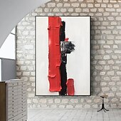 voordelige Abstracte schilderijen-grote handgemaakte witte rode en zwarte 3D textuur abstracte schilderkunst met de hand geschilderd met de hand geschilderd moderne abstracte olieverfschilderij abstracte klassieke moderne