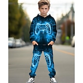 abordables Deportes y Juegos 3D para Niños-Chico 3D Graphic Juego Conjunto de sudadera con capucha y pantalones deportivos Traje Deportivo Chándales Manga Larga Primavera Otoño Diario Básico Casual Niños 4-12 años Con Capucha Exterior