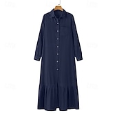 olcso Fehér ruha-Női Hosszú ruha Maxi ruha Farmer ruhák hétköznapi ruha nyári ruha Divat Szabadtéri Szabadság Randi Normál Sima Hosszú ujj Állógallér Medence Sötétkék Nyár Tavasz