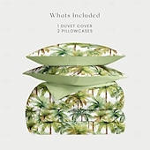 abordables 100% Coton-Housse de couette taille complète ensemble de literie tropicale ensembles de lit palmier housse de couette douce et légère avec 2 taies d&#039;oreiller pour l&#039;été le printemps