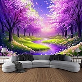 cheap Blacklight Tapestries-Blacklight Tapestry Glow in the Dark Glow Party UV Reactive Blossom Trippy Misty Nature Landscape Hanging Tapestry Wall Art Mural for Living Room Bedroom