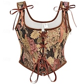 olcso Felsők-Retró Középkori Reneszánsz Fűző Prsluk Bustier Ren Faire Fűzős Virágos Jacquardszövet Női Kelta Fantasy Mindszentek napja Farsang Parti Alkalmi / Napi LARP Felnőttek Fűző