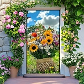 abordables Bannières de Garage et de Porte-Décorations de portes en forme de paysage couvercles de porte bouquet de fleurs tapisserie de porte décoration de rideau panneau arrière pour porte d'entrée ferme