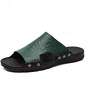 preiswerte Lässige Sandalen-lässige braune Slide-Sandalen für Herren mit Krokoprägung und strapazierfähiger Gummisohle – bequeme Outdoor-Schuhe für Sommer, Strand und Alltag