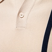 halpa Miesten Elite Polo-Miesten Polo Neulo poolo Muodollinen Työ Sänkyjen avaus Lyhythihainen Raidoitettu Pystysuuntaiset nauhat Raita-Trim Raita Kevät Beesi Polo