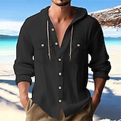 economico Vacanza-Per uomo Camicia camicia di lino Camicia estiva Camicia da spiaggia Liscio Da mare Informale Nero Bianco Blu marino Blu Manica lunga A fascia Primavera estate Abbigliamento