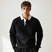 billiga Herrarnas Elite Huvtröjor &amp; Sweatshirts-Herr Polo sweatshirt Aprikos Svart Gul Rubinrött Marinblå Polokrage Slät Ledigt Dagligen Sport icke-tryck Häftig Ledigt Fleeced Vår &amp; Höst Kläder Pull Tröjor Långärmad