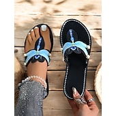 billiga Semester Sandaler-svart trollslända platta sandaler för kvinnor – dekorativa pärlor och blå vingar, sommar strandskor