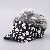 billige Baseballcaps for menn-Herre Visirhatt med piggparykker Falsk hårvisir Parykk menn solhatt Baseballcaps Parykkhatt Svart kaffe 100% bomull Trykt mønster Mote Fritid Daglig Festival Hodeskaller Justerbare Solkrem Pustende