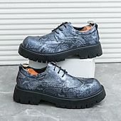 baratos Formal-sapatos brogue masculinos marrons com sola grossa, tênis casuais de couro sintético com cadarço e detalhes texturizados, perfeitos para uso diário e ao ar livre