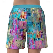 cheap Geometric Print-Men&#039;s Geometric Color Block Patchwork Swim Shorts Board Shorts Swimming Trunks Mid Waist Hawaiian Vacation Holiday Beach Wear Side Pockets Mesh Lining Elastic Drawstring Waist Designer Clothing
