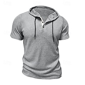 preiswerte Lässige T-Shirts für Herren-Herren T Shirt T-Shirt Kurzarmshirt Kurzarm Mit Kapuze Sommer Einfach Mode Designer Basic Knöpfe Urlaub Straße Ausgehen Wein Top T-Shirt für Herren