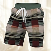 cheap Geometric Print-Men&#039;s Geometric Color Block Patchwork Board Shorts Swimming Trunks Summer Shorts Mid Waist Streetwear Hawaiian Vacation Drawstring Side Pockets Elastic Waist Designer Clothing Apparel