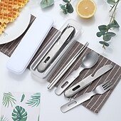 economico Cucina da campeggio-set di posate vintage in acciaio inox - set di utensili portatili per esterni con borsa per il trasporto - perfetto per picnic, campeggio e viaggi