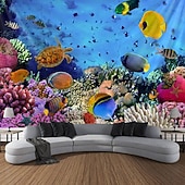 economico Arazzo della Spiaggia Oceanica-Tappeto appeso in stile paesaggistico con pesci dell'oceano Arte da parete Grande Tappeto Murale Decorazione Sfondo Fotografico Coperta Tenda per decorazione della camera da letto soggiorno