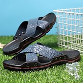 preiswerte Lässige Sandalen-Schwarze Herrensandalen mit Kreuzriemen, Krokoprägung und bequemer Gummisohle – lässiges Outdoor-Schuhwerk für Sommer, Strand und Alltag