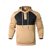 economico felpe con cappuccio da uomo di base-Per uomo Felpa con cappuccio Nero Vino Blu marino Cachi Grigio Con cappuccio Color Block Collage Tasche Sportivo Giornaliero Per eventi Poliestere Streetwear Essenziale Informale Autunno Inverno