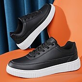 economico Casuale-sneakers da uomo in similpelle nera con suola ammortizzata, comodo design con lacci per un uso casual e quotidiano