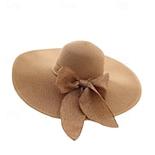 economico Accessori-cappello di paglia a tesa larga per donna, protezione solare estiva, cappello a tesa larga, cappello da spiaggia con fiocco da mare, cappello da sole