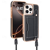 abordables Coques iPhone-Coque de téléphone pour iPhone 16 Pro Max Plus iPhone 15 Pro Max Plus iPhone 14 13 12 Pro Max Plus coque arrière avec support avec lanière avec bracelet rétro TPU plaqué