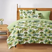 abordables 100% Coton-Housse de couette taille complète ensemble de literie tropicale ensembles de lit palmier housse de couette douce et légère avec 2 taies d&#039;oreiller pour l&#039;été le printemps