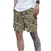 baratos Clássico-Homens Bermuda Cargo Shorts camuflados Calção Shorts de verão Com Cordão Cintura elástica Bolso multi Côr Camuflagem Conforto Vestível Comprimento do joelho Ao ar livre Esporte Diário Moda Casual