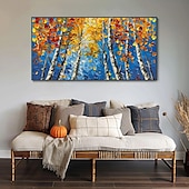 preiswerte Landschaftsgemälde-handgemaltes Birkenwald-Ölgemälde, Herbst-Wandkunst, Wohnzimmer-Dekor, Palettenmesser, dicke Textur, großformatiges handgemaltes abstraktes Bäume-Landschafts-Ölgemälde auf Leinwand, modernes