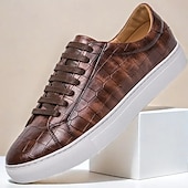 billiga Tillfällig-vardagssneakers i vitt krokodilmönster för män – snygga snörskor för dagligt bruk och fashionabla utflykter