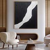abordables Peintures natures mortes-grande peinture abstraite texturée 3D blanche et noire faite à la main, peinture à l&#039;huile abstraite texturée 3D peinte à la main, décoration murale moderne, œuvres d&#039;art pour bureau, décoration